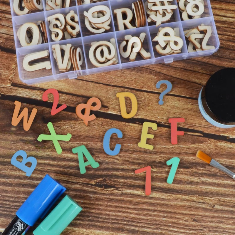 Focal20 168 Pcs Wooden Letters 1 Inch for Crafts with Storage Box Unfinished Wooden Alphabet Letters Numbers and Symbol Small Wood Letters for DIY Painting Arts Home Decorations - Image 3